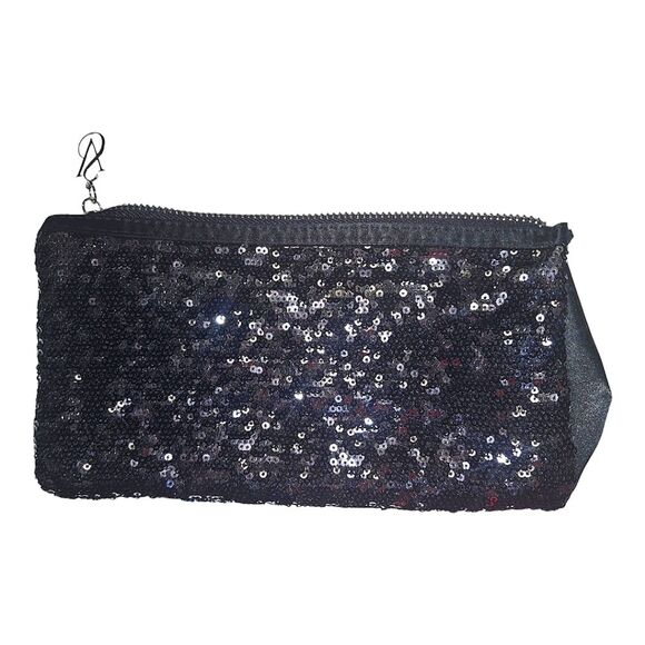 NWOT Victoria's Secret Clutch Black and Silver Sequins 2 zip compartments Party - Picture 1 of 10